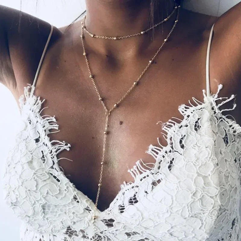 Gold Plated Lariat Necklace for Women Long Chain Drop Pendant Jewelry Gift