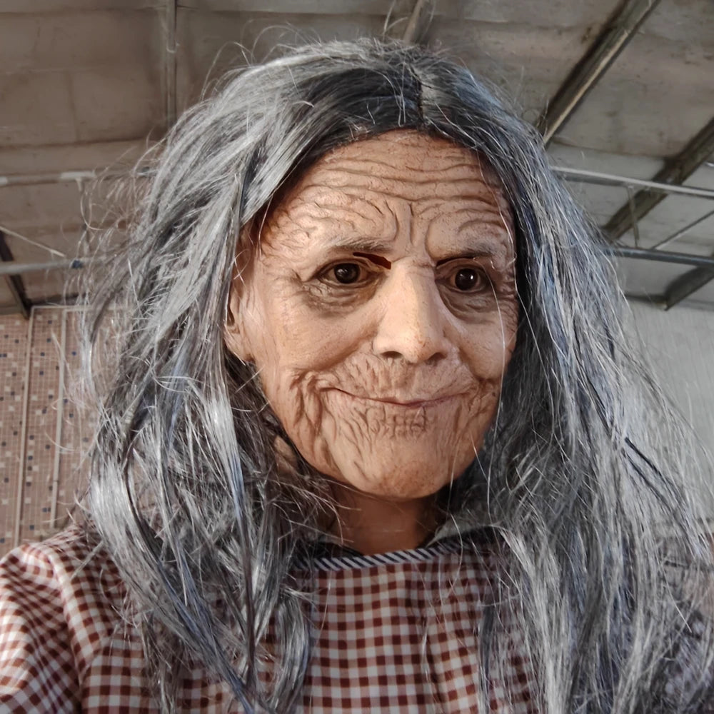 Realistic Granny Latex Mask with Moving Mouth for Halloween Costume Props