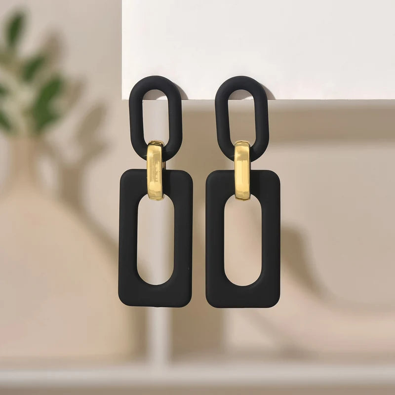 Rectangular Hollowed Out Acrylic Stud Earrings - Bohemian Retro Fashion Jewelry