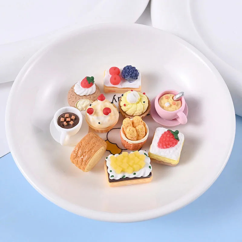 Miniature Resin Food Set for Dollhouse Decor & DIY Crafts - 10 Pieces