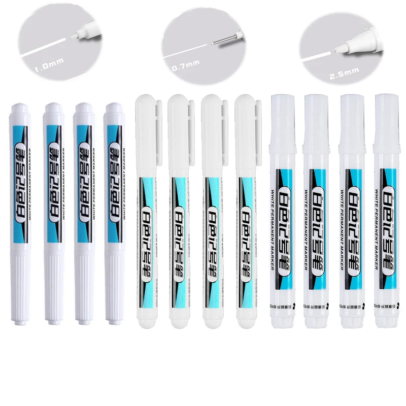 Waterproof Paint Markers - Industrial White Pens with Instant Flow, 0.7/1/2.5mm