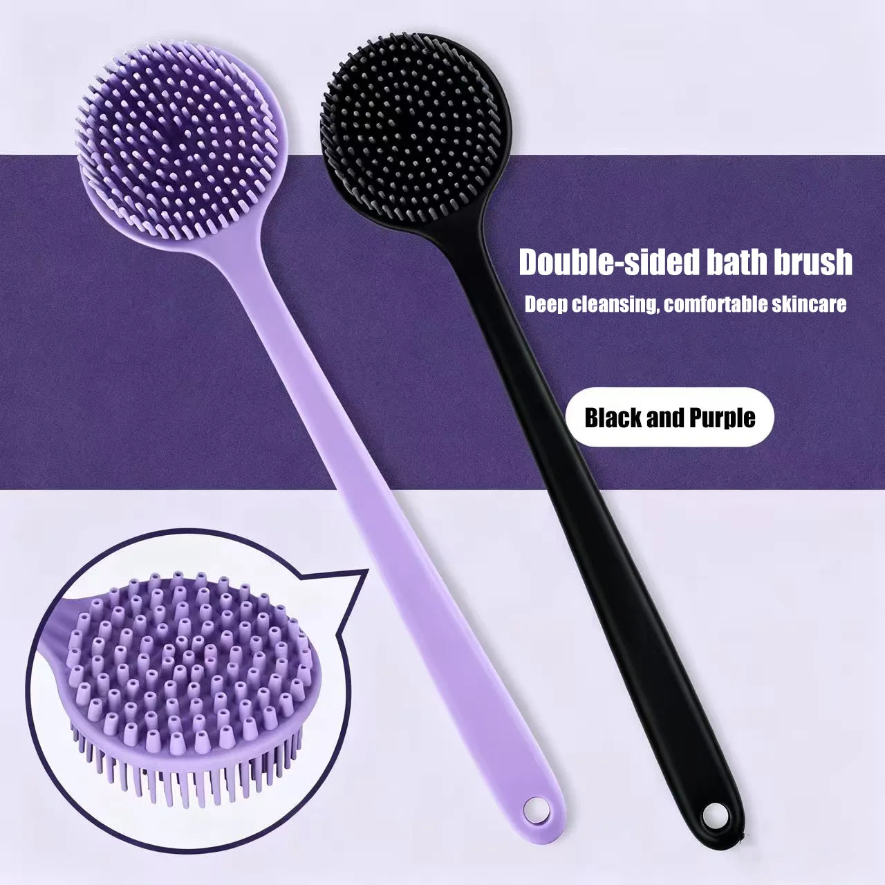 Long Handle Silicone Back Scrubber & Body Exfoliating Brush for Bath & Massage