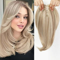 14 Inch Ombre Blonde Layered Hair Topper with Bangs for Women Synthetic Hair with Swiss Base and Clips