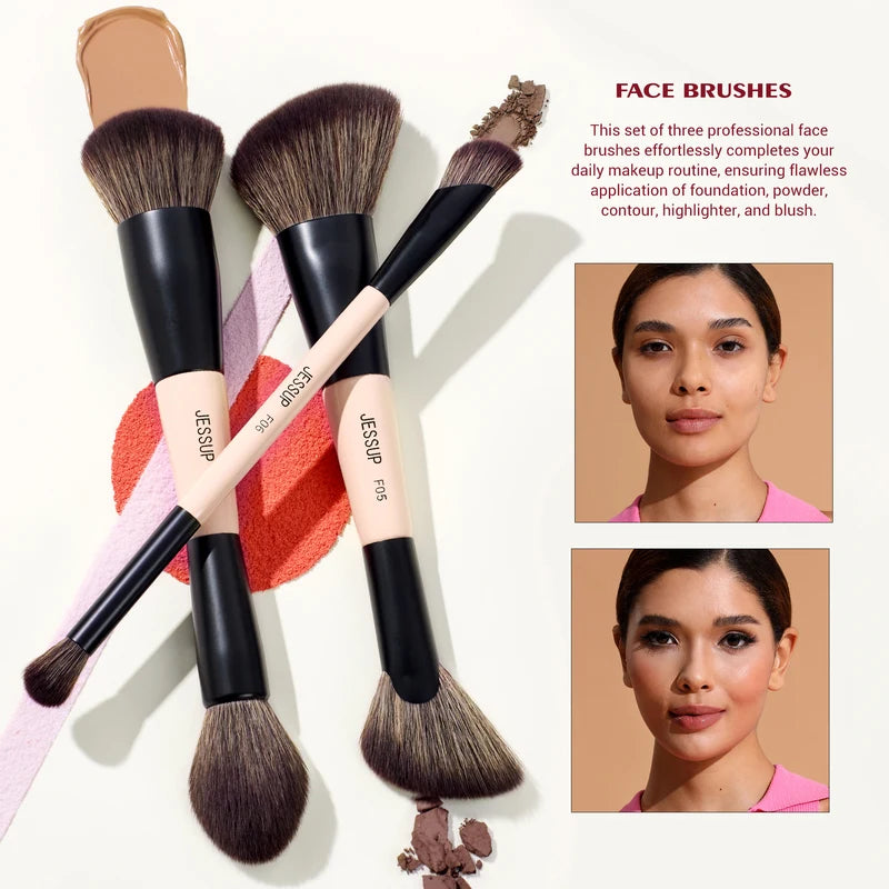 Professional Makeup Brush Set with Sponge - 14pcs Double Sided Face & Eye Brushes, Gift Box