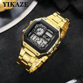 Men's Digital Sports Watch Waterproof LED Stainless Steel Strap Military Style