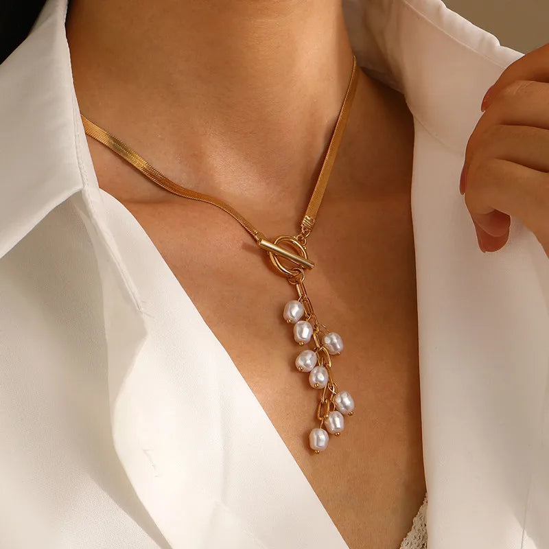 Pearl Tassel Snake Bone Necklace for Women - Personalized Party Jewelry