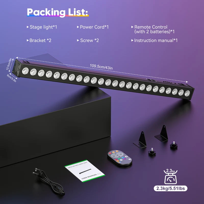 RGB LED Wall Wash Light Bar 60W with DMX512 Remote for Stage DJ Wedding