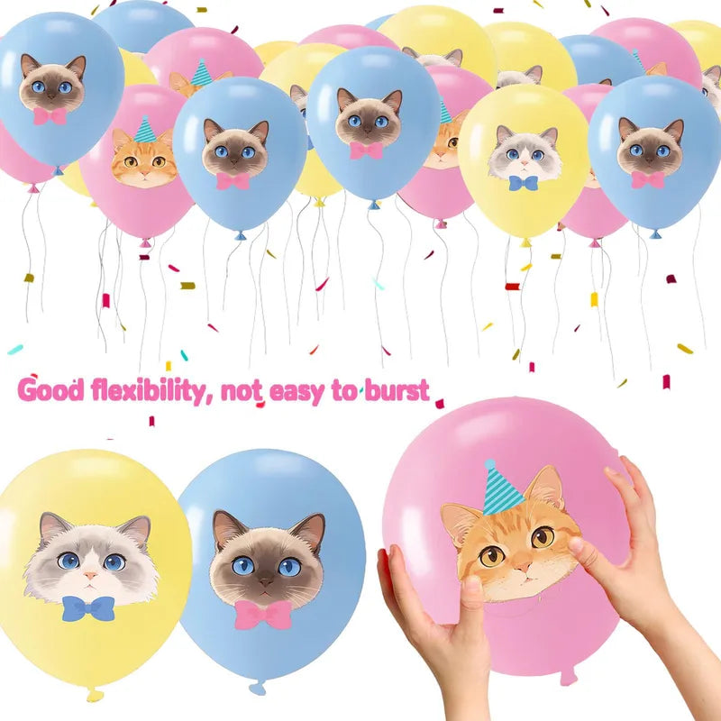 Cat Latex Balloons 12 Inch Cute Kitten Balloons for Birthday Baby Shower Pet Cat Party Decorations