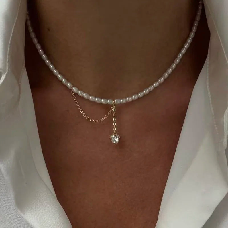 Crystal Heart & Chain Pendant Necklace for Women Boho Jewelry Valentine's Gift