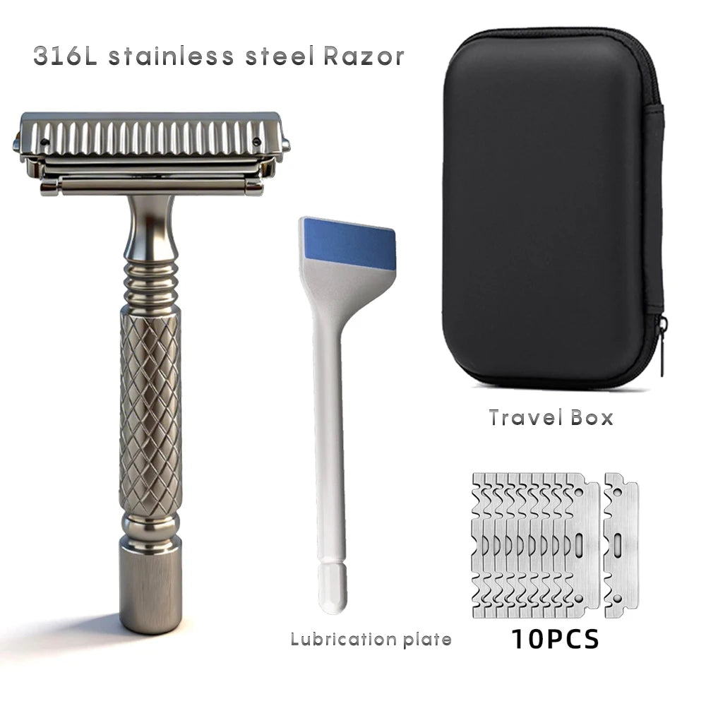 Pro 4D Stainless Steel Safety Razor for Men Shaving Kit - Adjustable Double-Edge