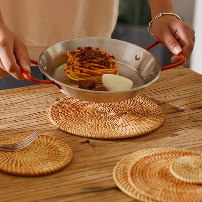 Rattan Cup Coasters Set 6 Pcs Drink Placemat for Tea & Tableware