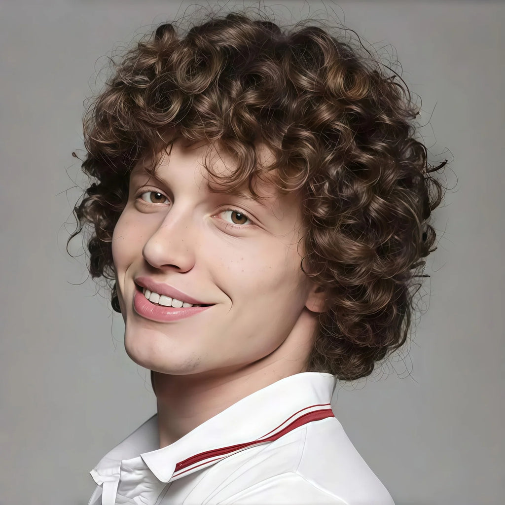 Brown Curly Short African-Style Wig for Men - California Style Role-Play Costume