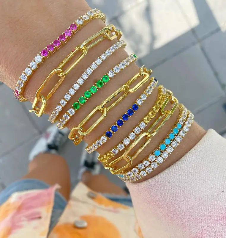 Colorful Tennis Bracelet for Women 5A Cubic Zirconia Gold Plated Jewelry