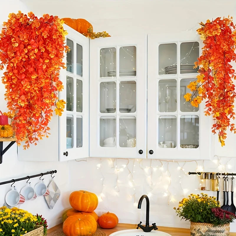 2pcs Artificial Flower Hanging Wall Decor for Home Garden Autumn Halloween