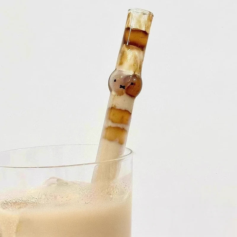 Kawaii Miffy Glass Rabbit Head Straw - Large Caliber Transparent Bunny Drink Accessory