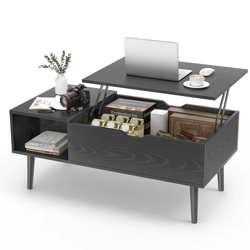 Lift Top Coffee Table with Storage Shelf - Modern Wood Design, Adjustable Height, 39x20 Inches