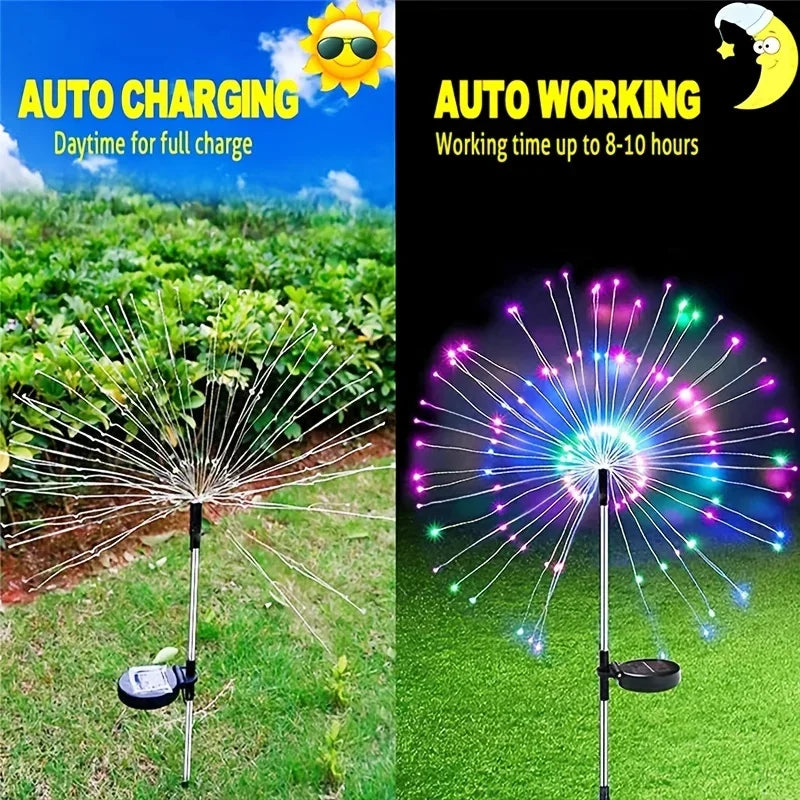 Solar Fireworks String Lights Outdoor Holiday Garden Patio Decorations