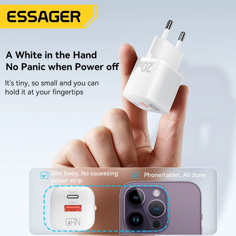 20W GaN USB-C Charger Fast Charge PD & QC 3.0 Phone & Tablet Charger