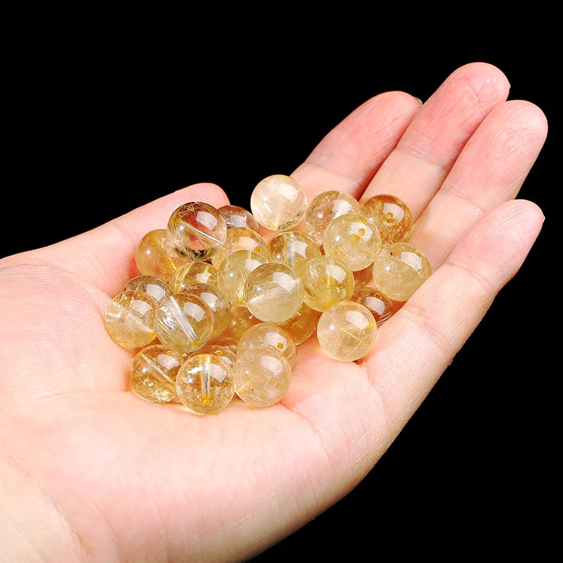 Natural Stone Rutilated Quartz Beads - 4mm-7mm Round Loose Spacer Beads for Jewelry Making