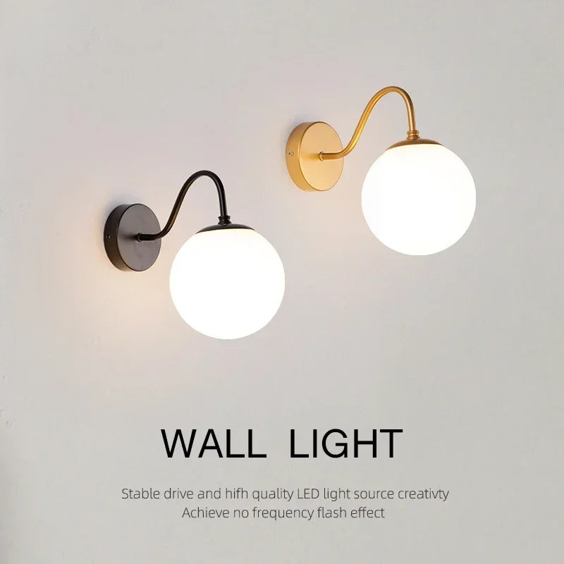 Modern LED Wall Lamp with Glass Shade for Living Room Bedroom Hallway - Gold Wall Sconce