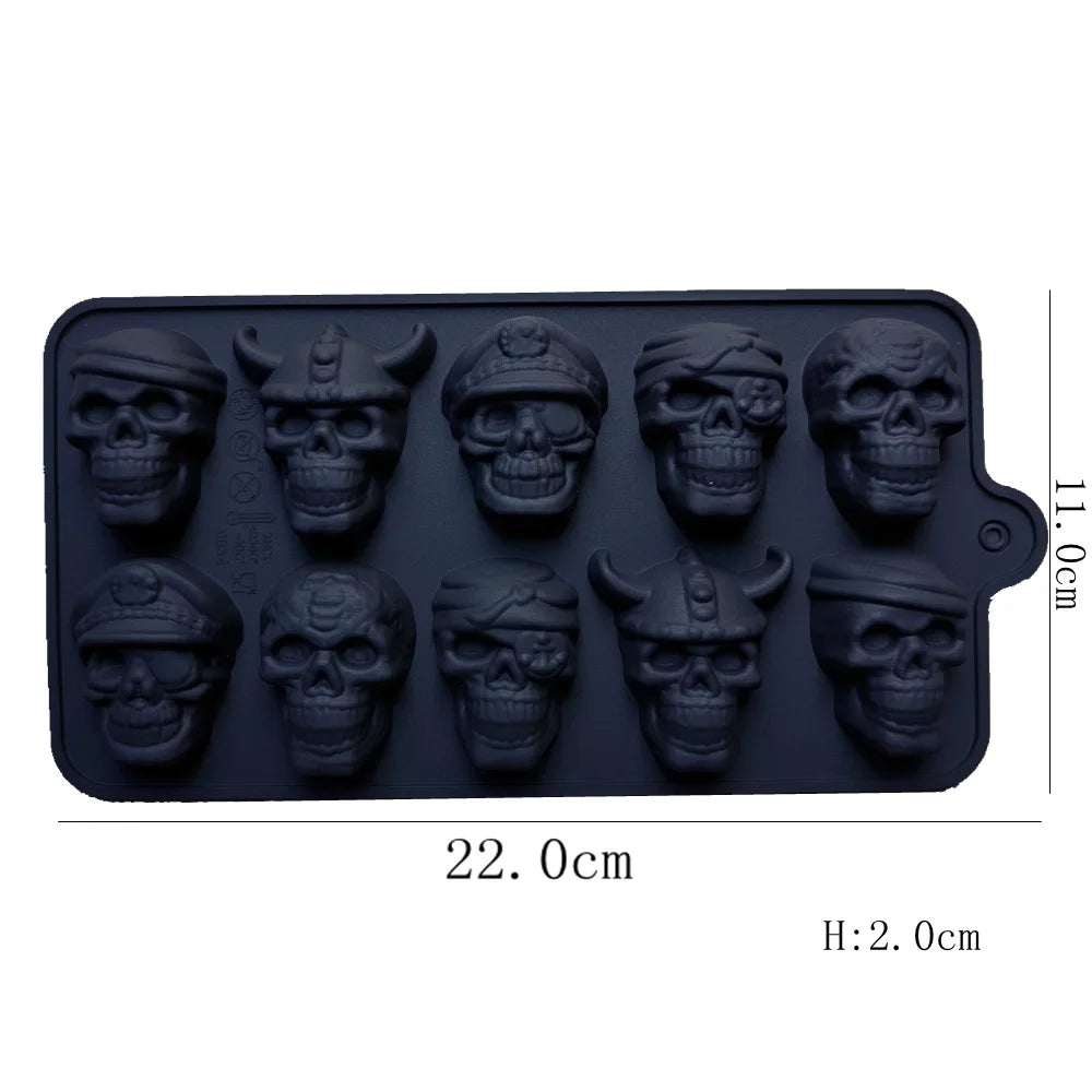 10-Grid Skull Ice Cube Mold for Halloween Kitchen Baking Reusable Silicone DIY Tool