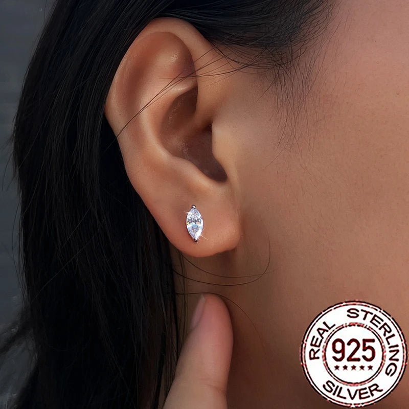 Sterling Silver 925 Cubic Zircon Marquise Stud Earrings for Women - Multiple Colors