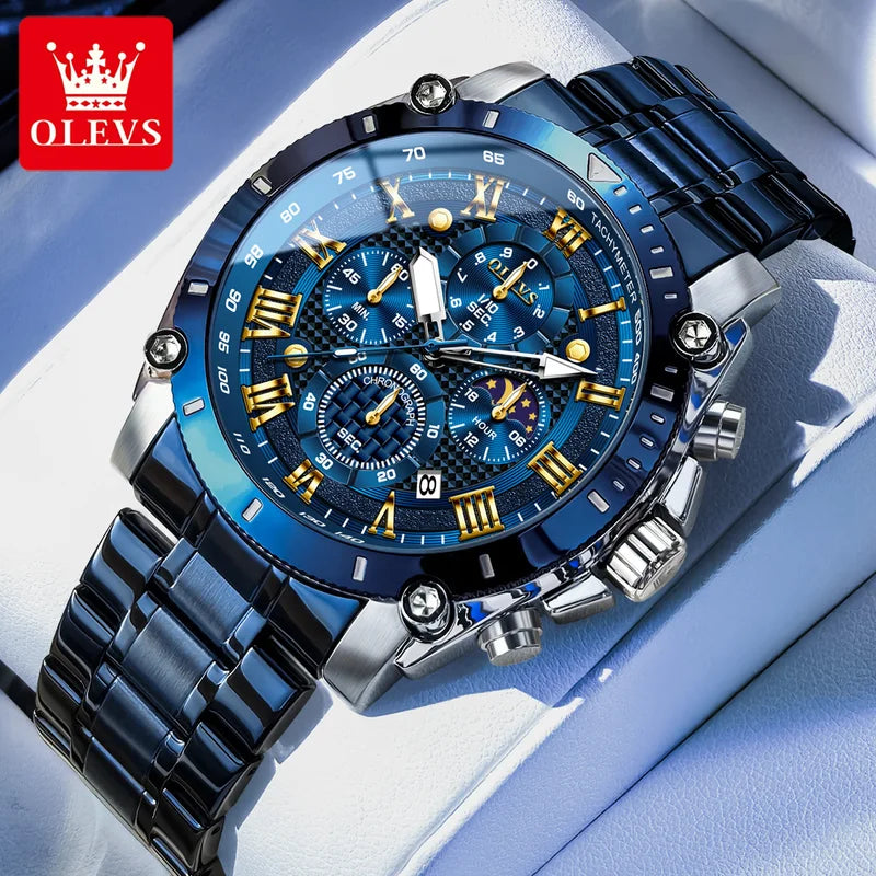 Men's Luxury Sport Watch with Stainless Steel Waterproof Chronograph