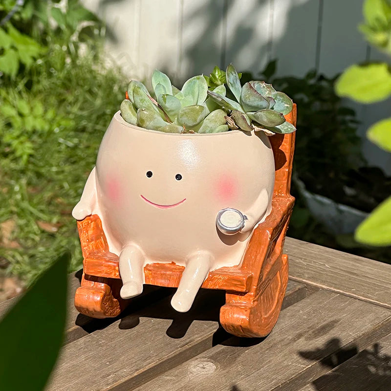 Cute Ghost Resin Succulent Planter with Rocking Chair Shape for Home Office Decor