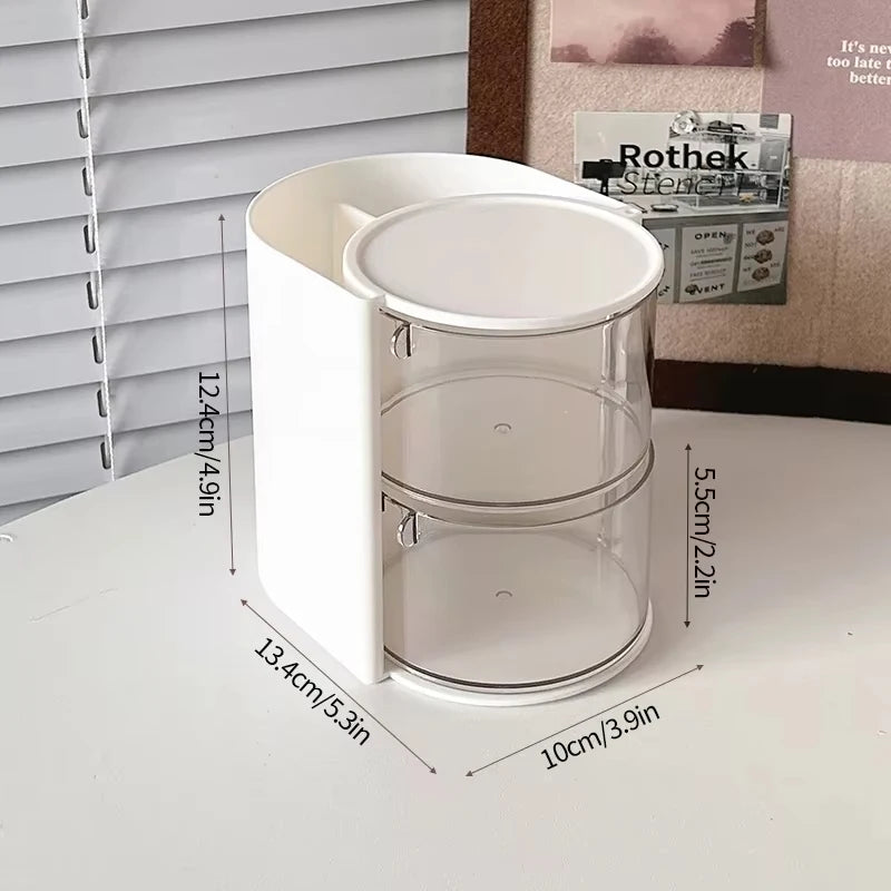 Rotatable Makeup Organizer Case with Multiple Drawers - Cosmetic Storage Box