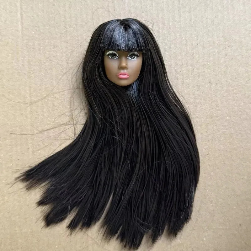 DIY Doll Head with Long Hair for 1/6 Figures, Face Practice Accessory