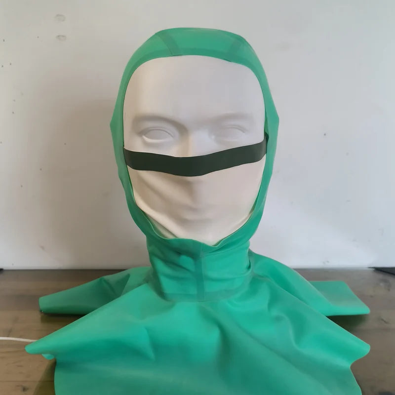 Customizable Latex Hood Mask Two-Piece Set Handmade Green Skin Covering