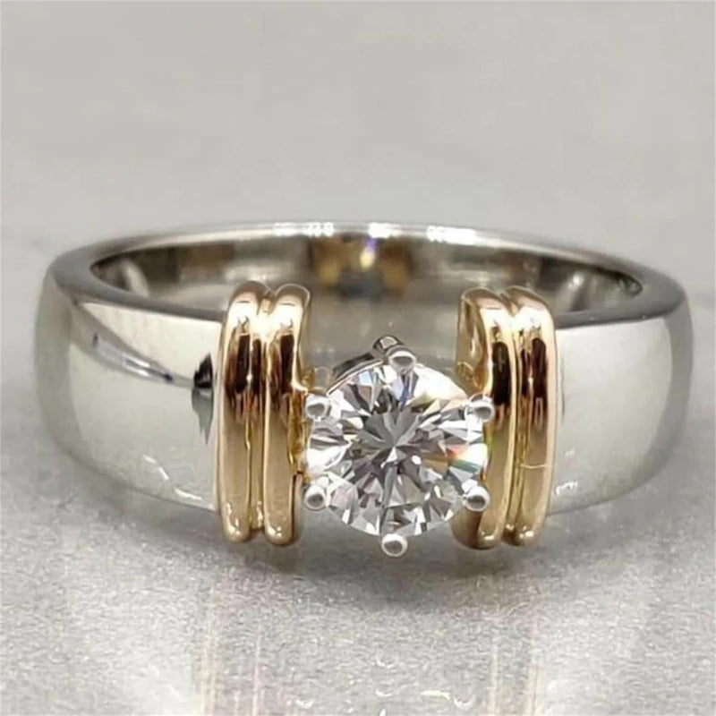 Two-Tone Cubic Zirconia Engagement Ring for Women - Elegant Wedding Jewelry