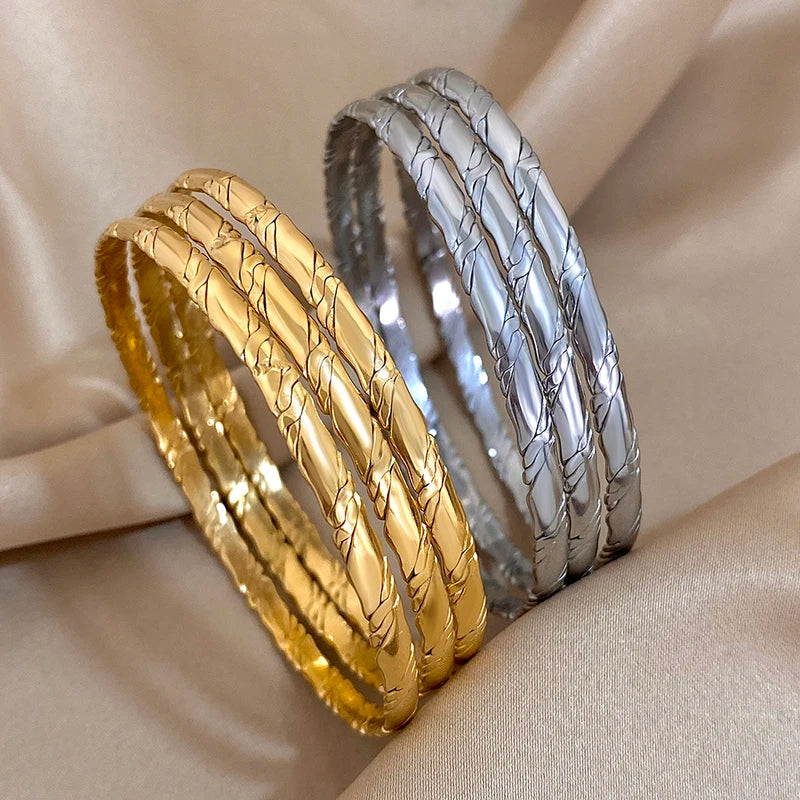Gold Plated Twisted Stainless Steel Bangles for Women Stackable Waterproof Jewelry