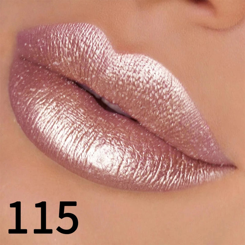 Hydrating Glitter Lipstick Set - 19 Vibrant Pearl Colors with Metallic Shine