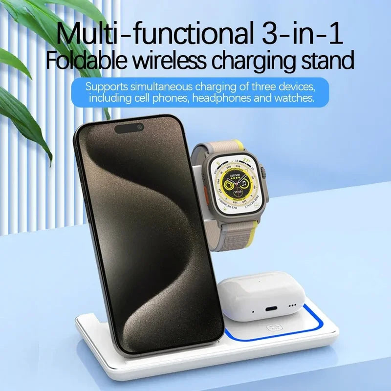 3-in-1 Wireless Charging Station 30W Fast Stand for iPhone, Apple Watch & AirPods