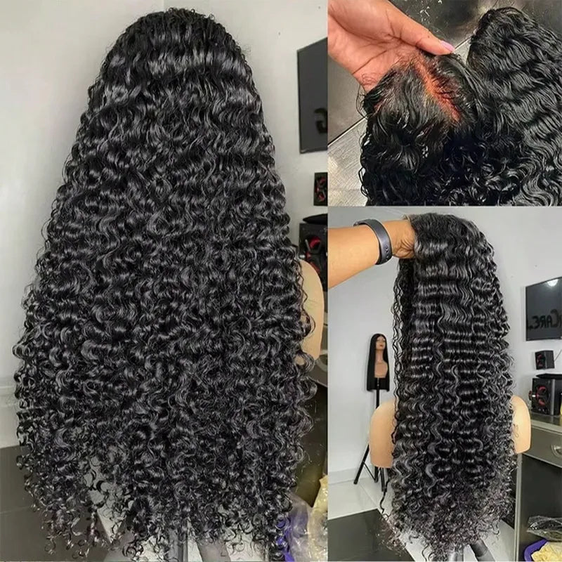 HD Lace Frontal Wig 40in Brazilian Virgin Human Hair Deep Wave Natural Hairline