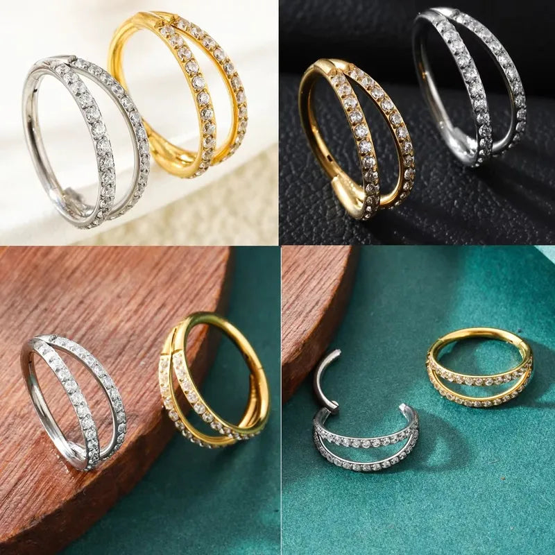 Titanium Helix & Septum Nose Ring Hoop Earrings with Clear CZ Body Jewelry