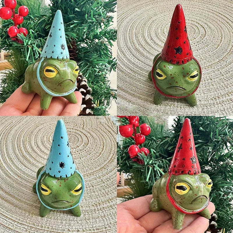 Cute Frog Garden Statue with Witch Hat - Hand-Painted Resin Outdoor Decor