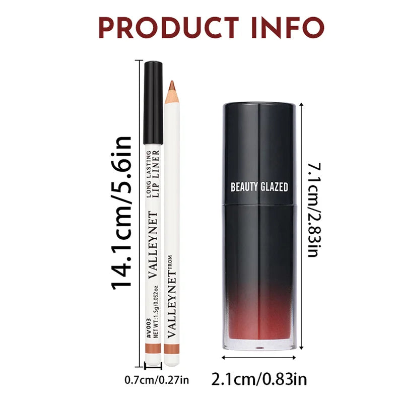 Matte Velvet Lip Liner & Lip Gloss Set with Lip Oil - Long Lasting Waterproof Lip Makeup