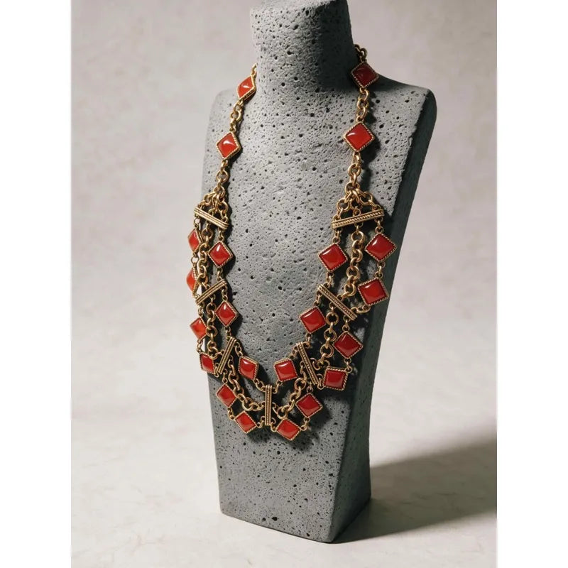 Red Multi-Layer Short Necklace Holiday Jewelry 0308