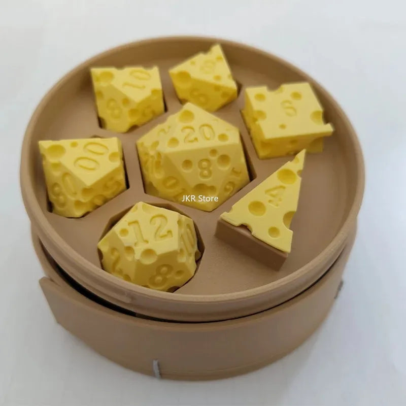 Irregular Cheese Dice Set D4 D20 Portable Dice Box for Board Games & Party Decor