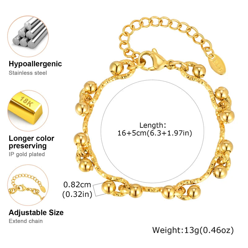 Minimalist Geometric Stainless Steel Bracelet for Women 18K Gold Plated Chunky Chain