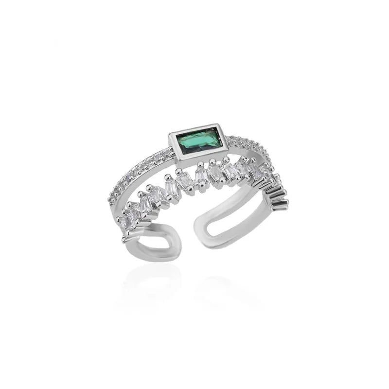 Elegant Irregular Double Layer Zircon Ring for Women Stainless Steel Gold Plated Wedding Open Finger Ring