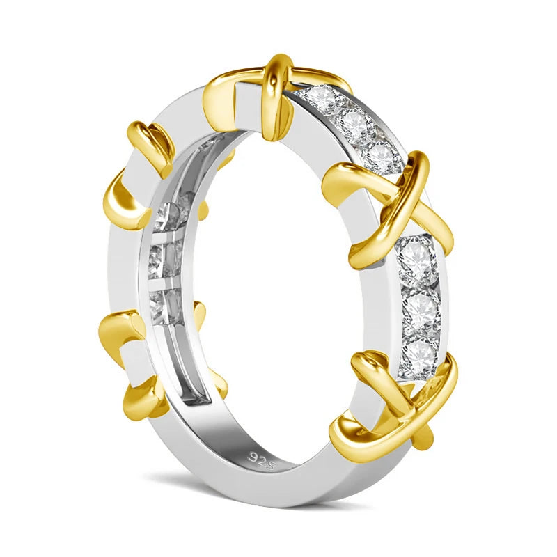 Sterling Silver Moissanite Engagement Ring for Women Cross Eternity Band 925 Jewelry
