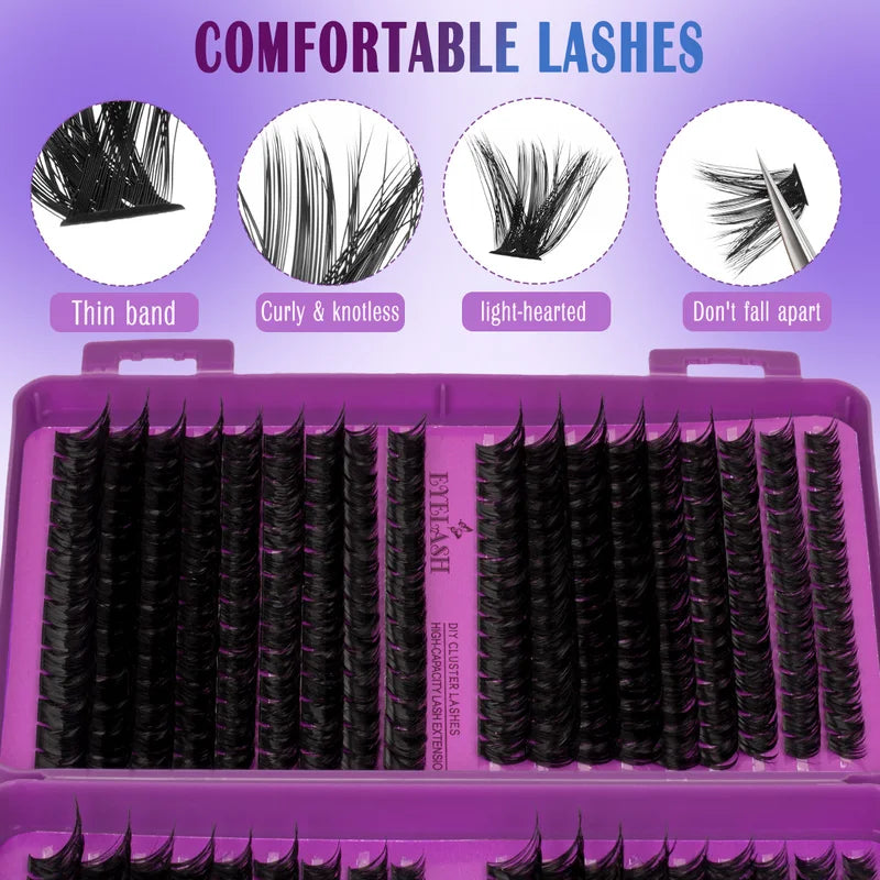 DIY Eyelash Clusters Kit with Bond & Seal - 9-16mm Wispy Natural Lash Extensions