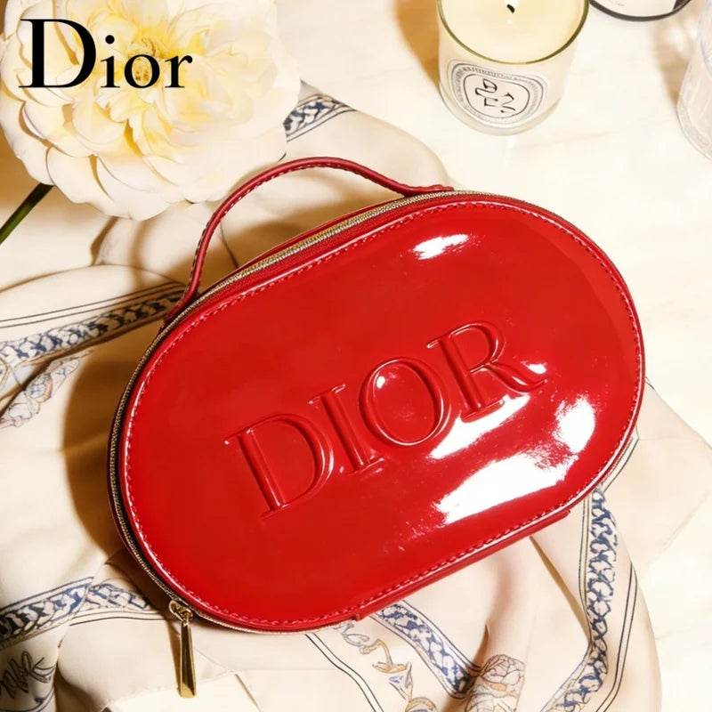 Luxury Red Oval Handheld Makeup Organizer Pouch Waterproof Travel Cosmetic Bag