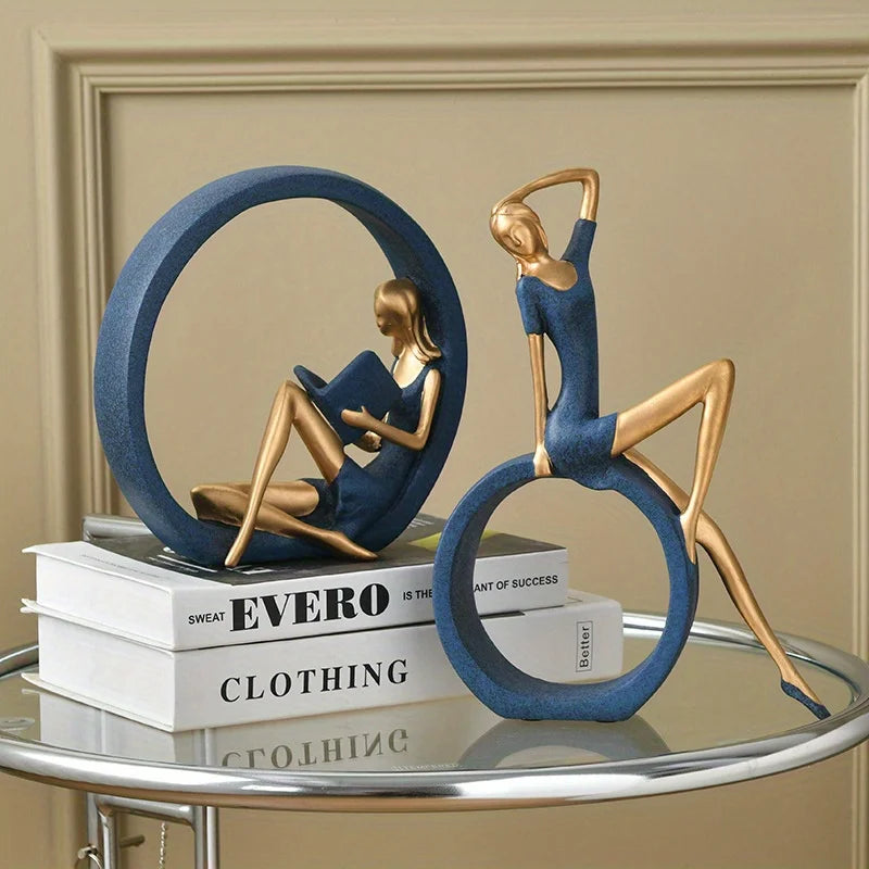 Creative Resin Girl Statue Reading Yoga Sculpture Home Decor Living Room Office