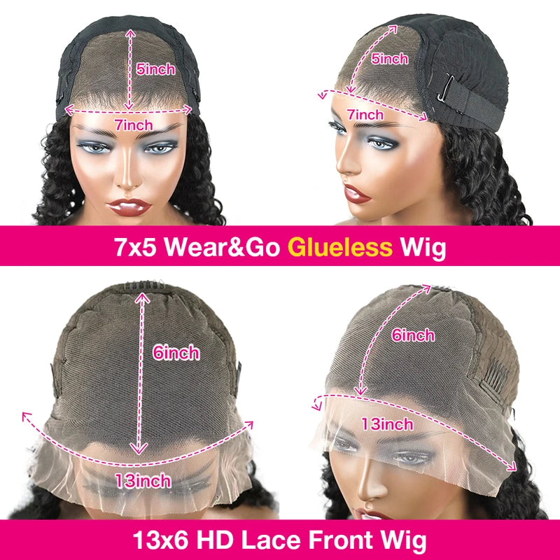 Glueless Lace Front Human Hair Wigs - Kinky Straight HD & Transparent Lace Closure