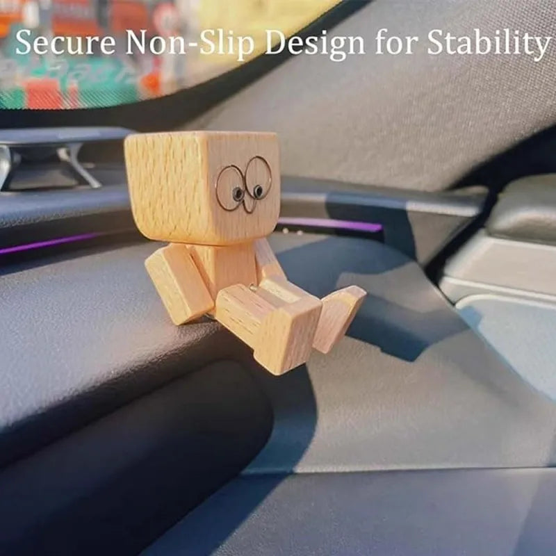 Wooden Man Figurine - Shaking Wooden Sculpture for Car, Desk & Home Decor