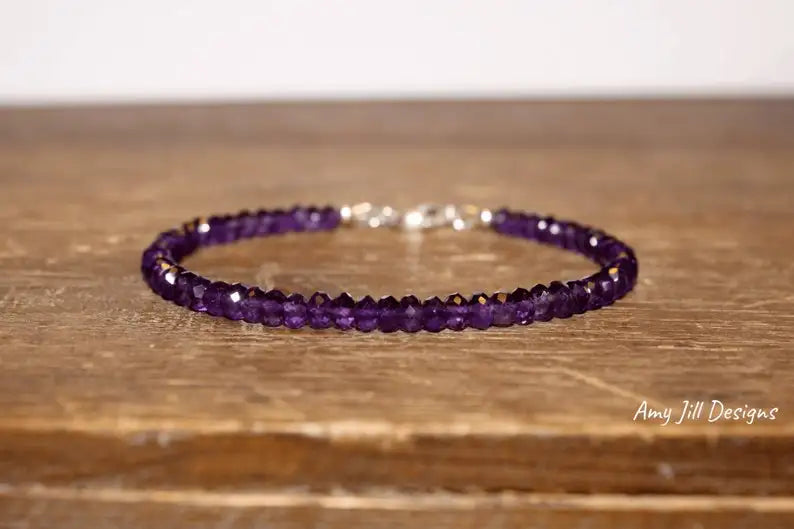 Amethyst Bracelet with Sterling Silver Beads - February Birthstone Jewelry